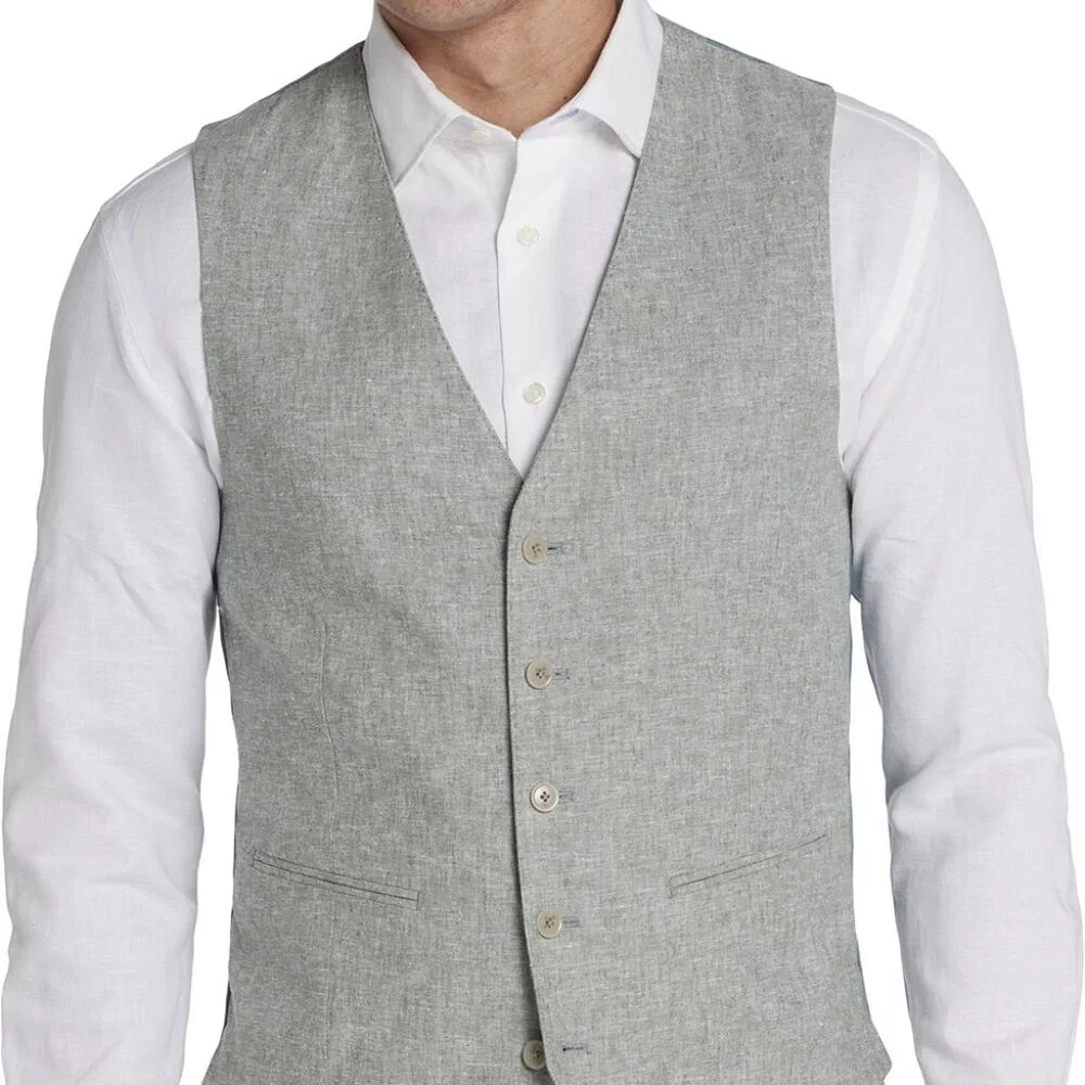 Joseph Abboud Men's Suit Vest Size 2X NWT Light Gray Linen Cotton Button Front